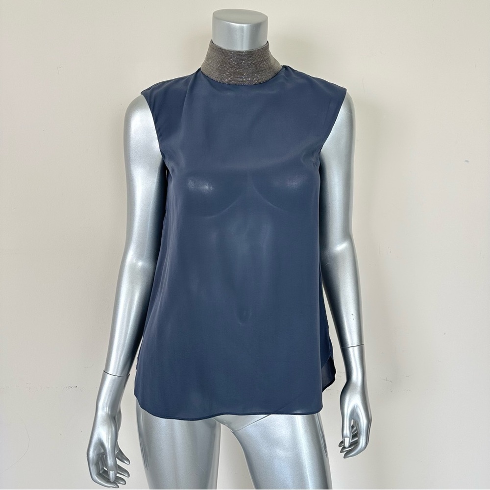 Brunello Cucinelli women silk blouse chain collar size S Retail 1440$ Authentic